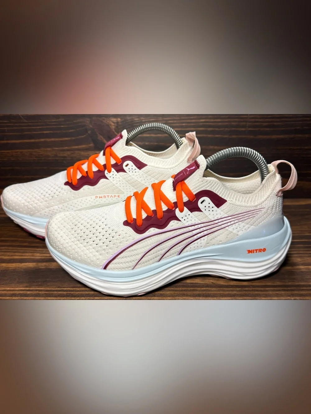 Puma Lemlem X Forever run Nitro Women’s Size 7 Shoes White Orange Lightly Worn